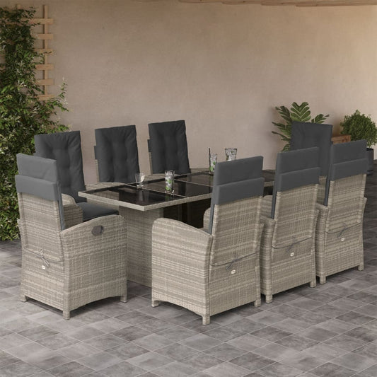Set Pranzo da Giardino 9pz con Cuscini Grigio Chiaro Polyrattan - homemem39