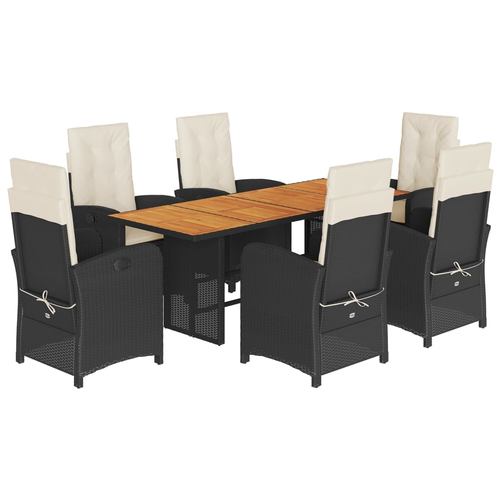 Set da Pranzo da Giardino 7 pz Nero con Cuscini in Polyrattan - homemem39