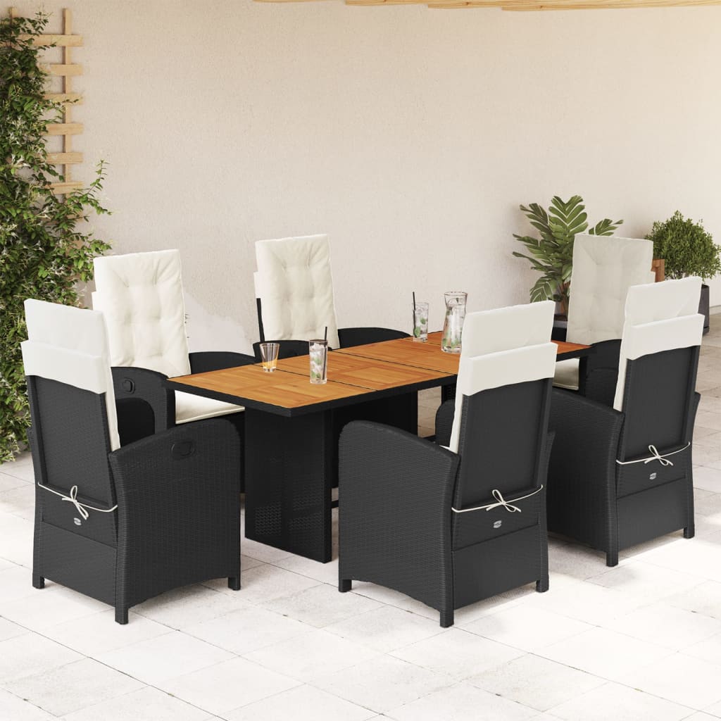 Set da Pranzo da Giardino 7 pz Nero con Cuscini in Polyrattan - homemem39