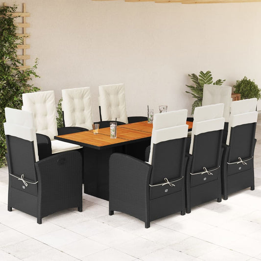Set da Pranzo da Giardino 9 pz con Cuscini Nero in Polyrattan - homemem39