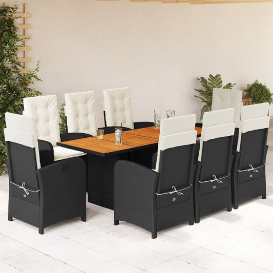 Set da Pranzo da Giardino 9 pz con Cuscini Nero in Polyrattan - homemem39