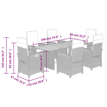 Set da Pranzo da Giardino 7 pz Nero con Cuscini in Polyrattan | homemem39
