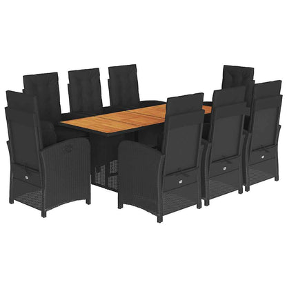 Set da Pranzo da Giardino 9 pz con Cuscini Nero in Polyrattan | homemem39
