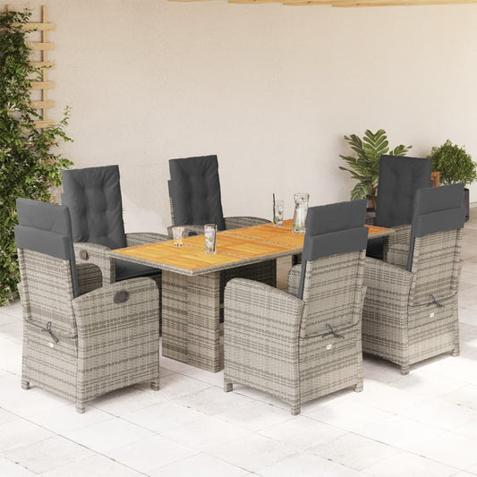 Set da Pranzo da Giardino 7 pz con Cuscini in Polyrattan Grigio