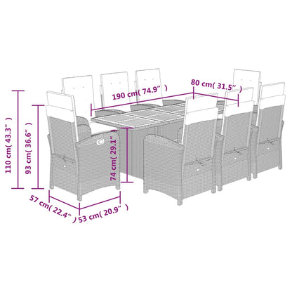 Set Pranzo da Giardino 9 pz con Cuscini Beige Misto Polyrattan | homemem39