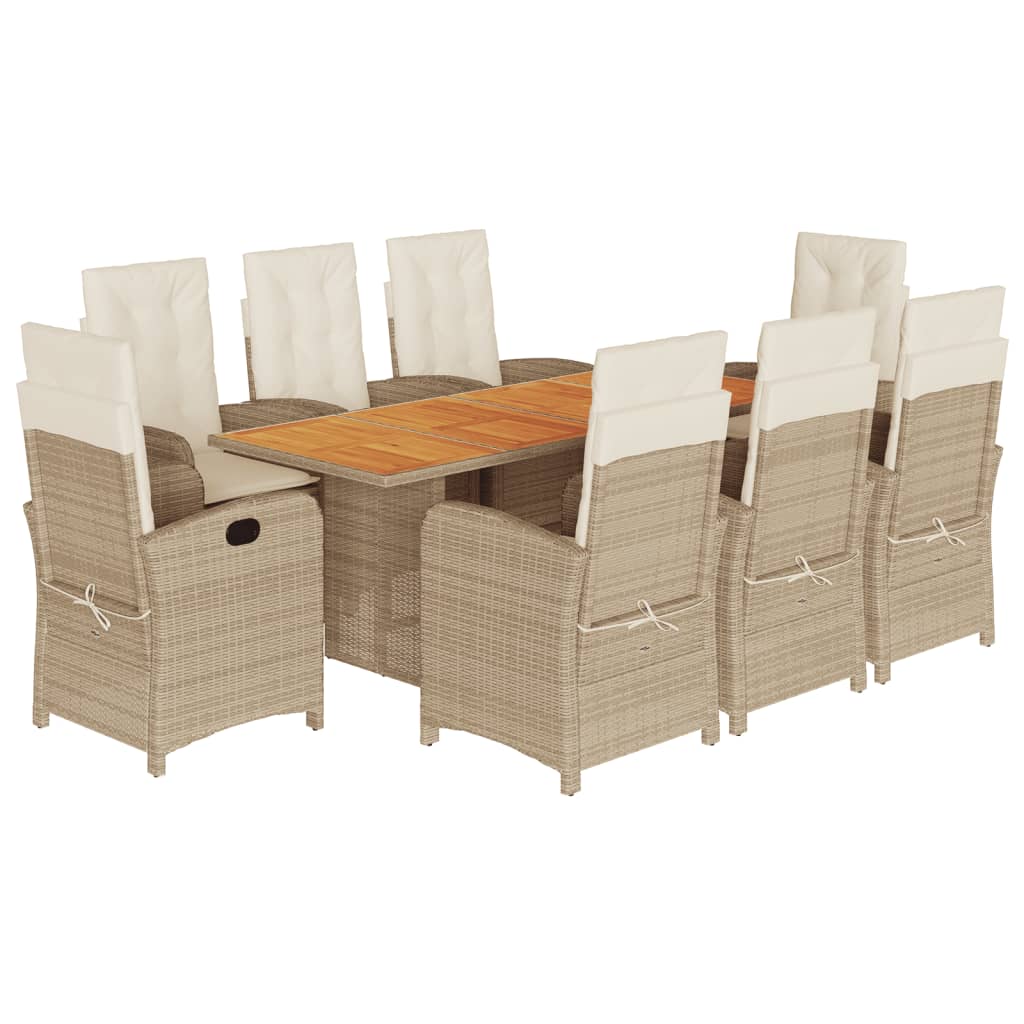 Set Pranzo da Giardino 9 pz con Cuscini Beige Misto Polyrattan | homemem39