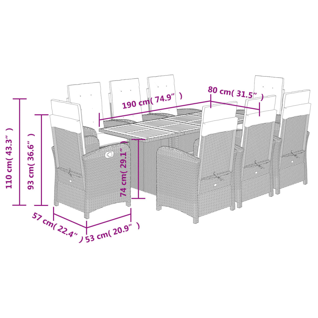 Set Pranzo da Giardino 9 pz con Cuscini Beige Misto Polyrattan | homemem39