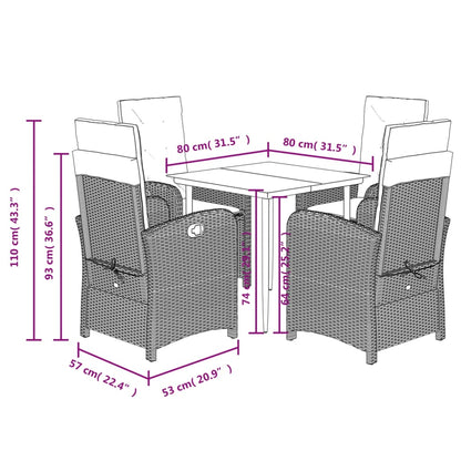 Set da Pranzo da Giardino 5 pz Nero con Cuscini in Polyrattan