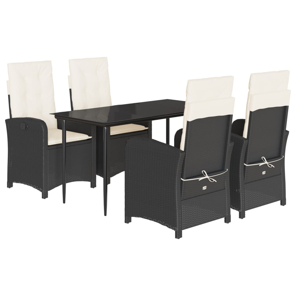 Set da Pranzo da Giardino 5 pz Nero con Cuscini in Polyrattan - homemem39