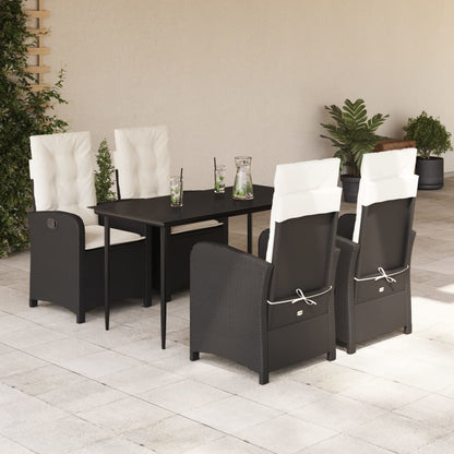 Set da Pranzo da Giardino 5 pz Nero con Cuscini in Polyrattan - homemem39