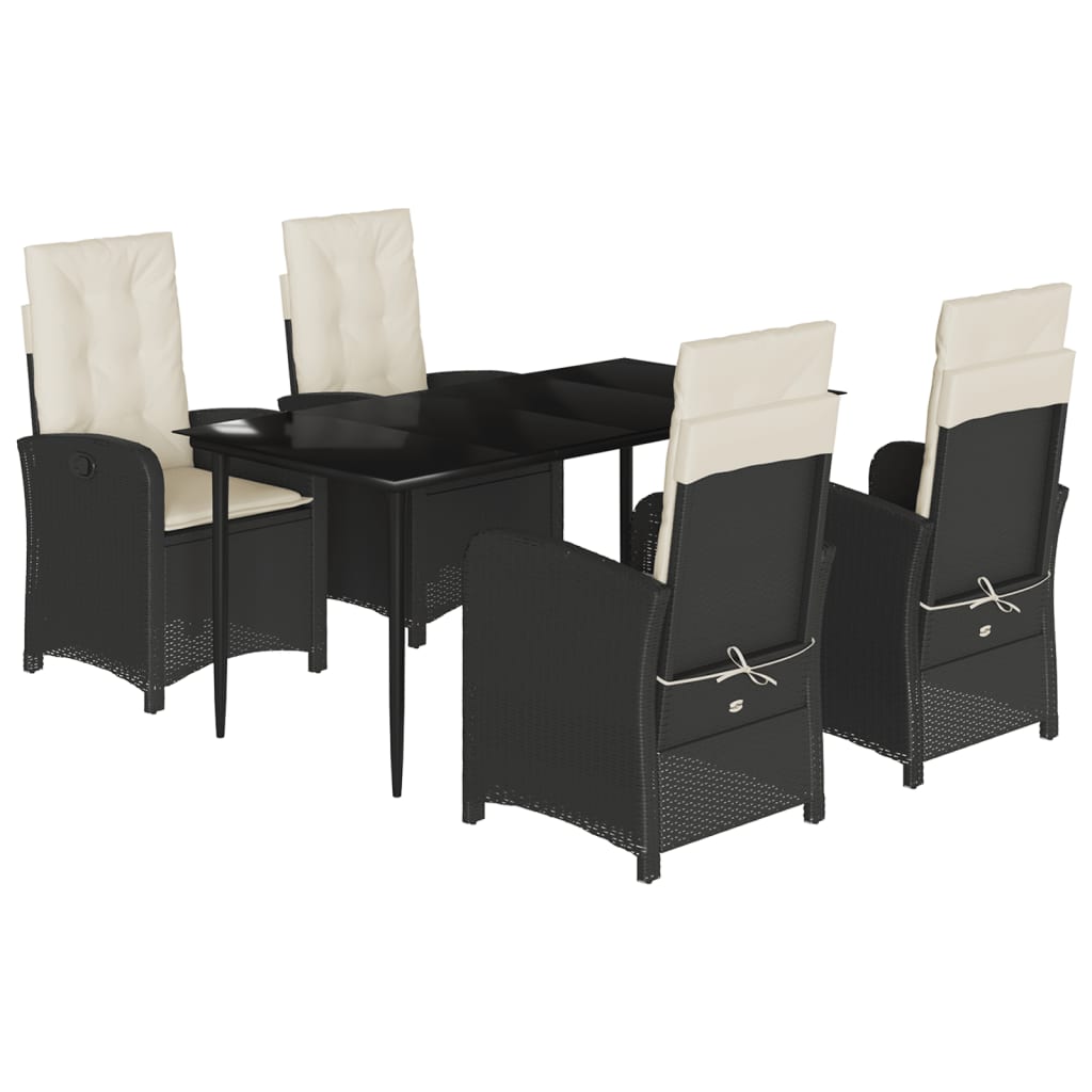 Set da Pranzo da Giardino 5 pz Nero con Cuscini in Polyrattan - homemem39