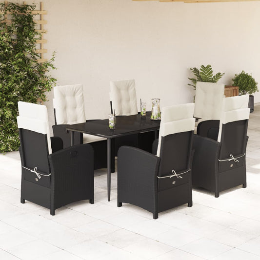 Set da Pranzo da Giardino 7 pz Nero con Cuscini in Polyrattan - homemem39