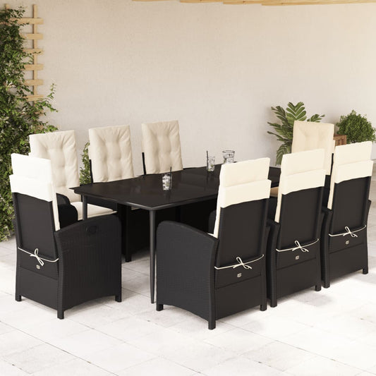 Set da Pranzo da Giardino 9 pz con Cuscini Nero in Polyrattan - homemem39
