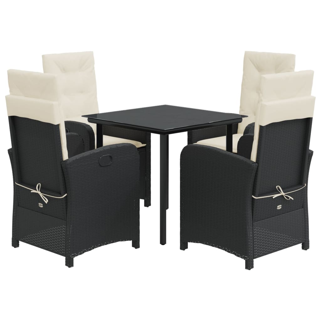 Set da Pranzo da Giardino 5 pz Nero con Cuscini in Polyrattan