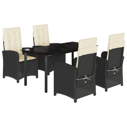 Set da Pranzo da Giardino 5 pz Nero con Cuscini in Polyrattan - homemem39