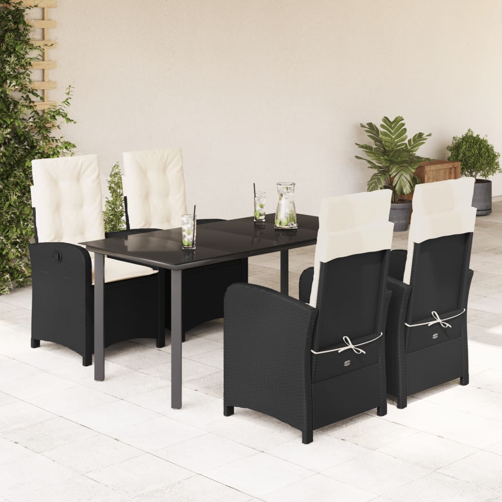 Set da Pranzo da Giardino 5 pz Nero con Cuscini in Polyrattan - homemem39
