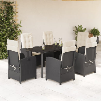Set da Pranzo da Giardino 7 pz Nero con Cuscini in Polyrattan - homemem39