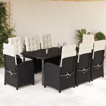 Set da Pranzo da Giardino 9 pz con Cuscini Nero in Polyrattan - homemem39