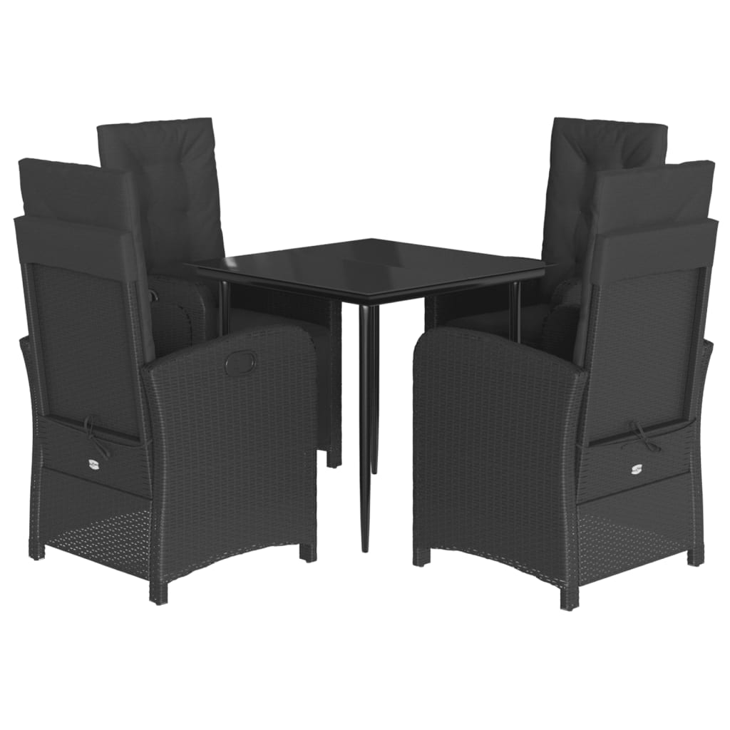 Set da Pranzo da Giardino 5 pz Nero con Cuscini in Polyrattan - homemem39