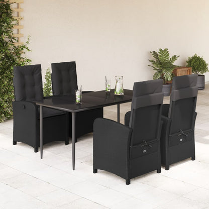 Set da Pranzo da Giardino 5 pz Nero con Cuscini in Polyrattan - homemem39