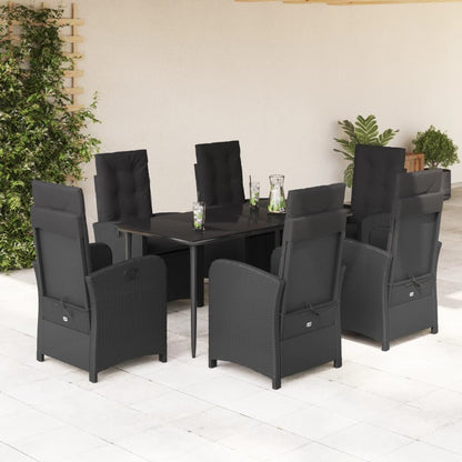 Set da Pranzo da Giardino 7 pz Nero con Cuscini in Polyrattan - homemem39