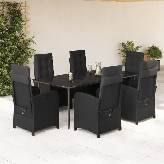 Set da Pranzo da Giardino 7 pz Nero con Cuscini in Polyrattan - homemem39