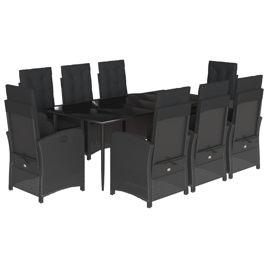 Set da Pranzo da Giardino 9 pz con Cuscini Nero in Polyrattan - homemem39