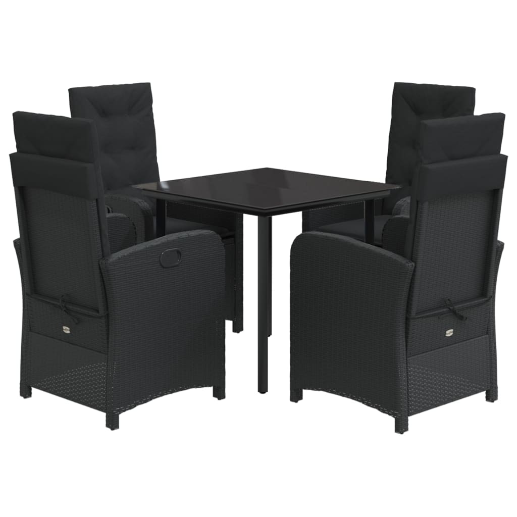 Set da Pranzo da Giardino 5 pz Nero con Cuscini in Polyrattan