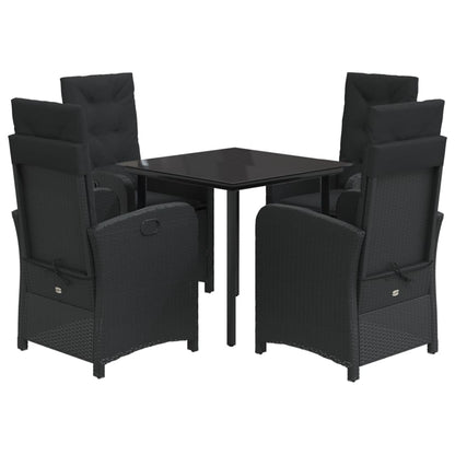 Set da Pranzo da Giardino 5 pz Nero con Cuscini in Polyrattan