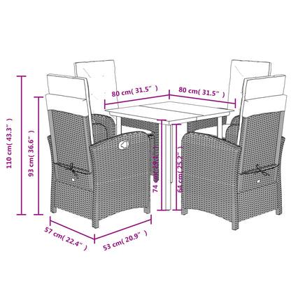 Set da Pranzo da Giardino 5 pz Nero con Cuscini in Polyrattan