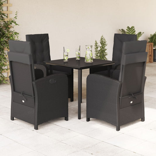 Set da Pranzo da Giardino 5 pz Nero con Cuscini in Polyrattan - homemem39