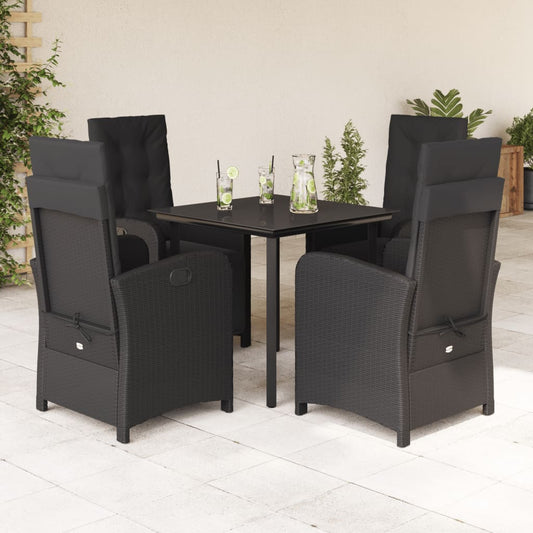 Set da Pranzo da Giardino 5 pz Nero con Cuscini in Polyrattan - homemem39