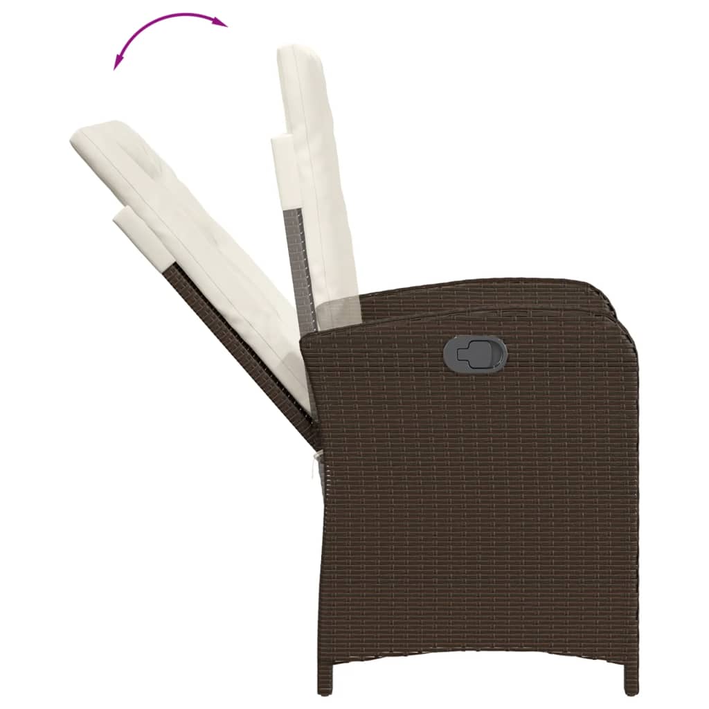 Set da Pranzo da Giardino 3pz con Cuscini in Polyrattan Marrone