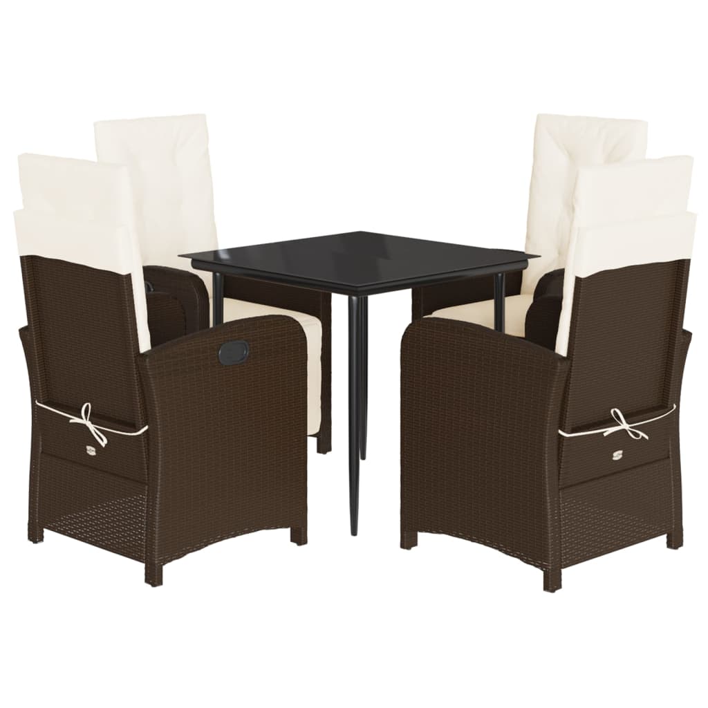 Set da Pranzo da Giardino 5pz con Cuscini in Polyrattan Marrone - homemem39