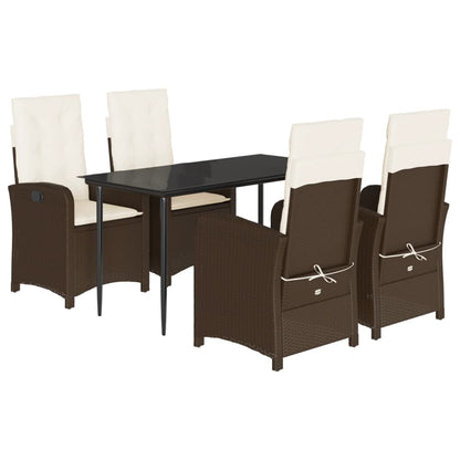 Set da Pranzo da Giardino 5pz con Cuscini in Polyrattan Marrone - homemem39