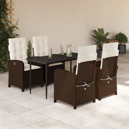 Set da Pranzo da Giardino 5pz con Cuscini in Polyrattan Marrone - homemem39