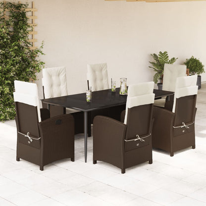 Set da Pranzo da Giardino 7pz con Cuscini in Polyrattan Marrone - homemem39