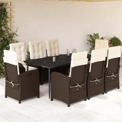 Set da Pranzo da Giardino 9pz con Cuscini Marrone in Polyrattan - homemem39
