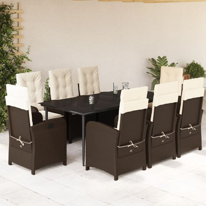Set da Pranzo da Giardino 9pz con Cuscini Marrone in Polyrattan - homemem39