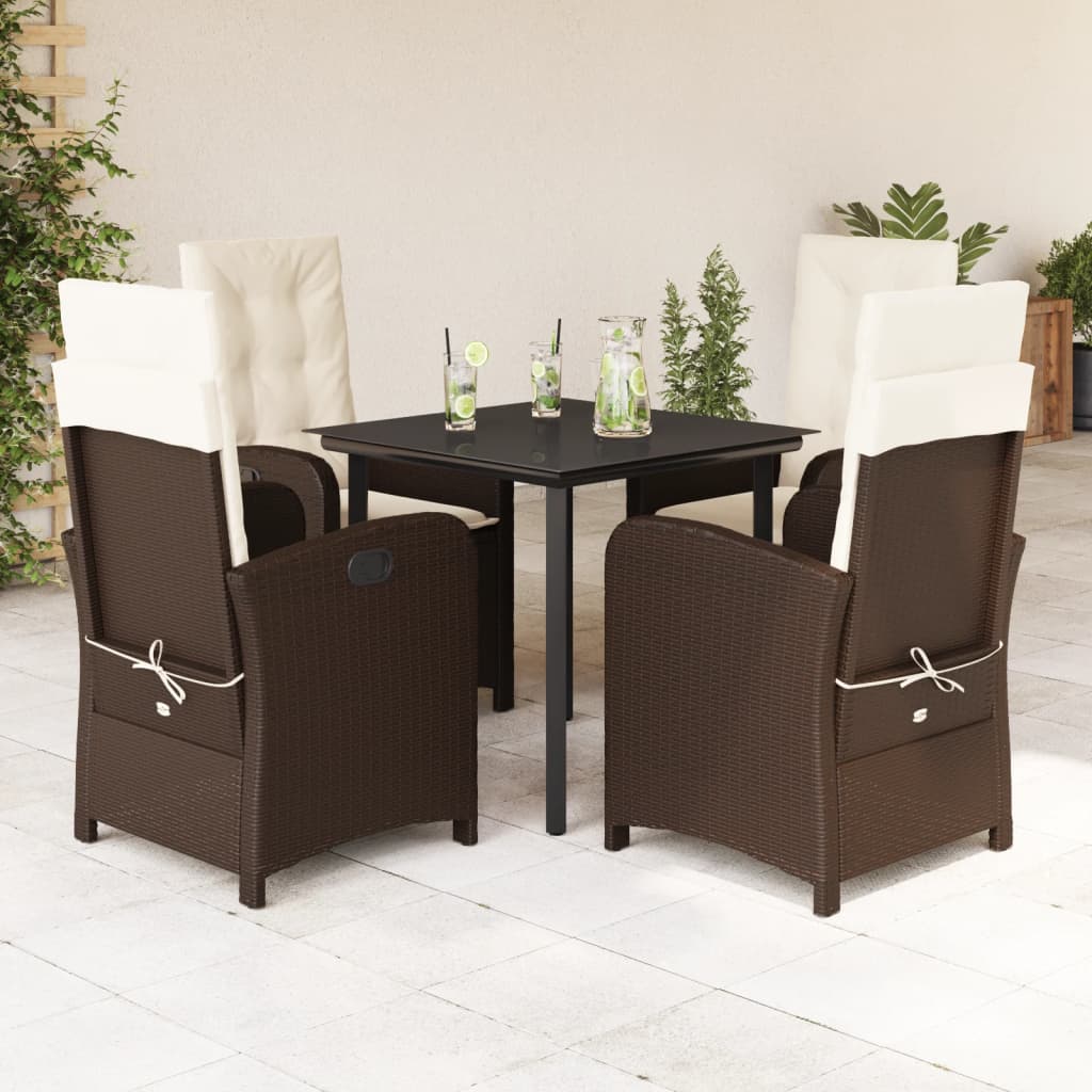 Set da Pranzo da Giardino 5pz con Cuscini in Polyrattan Marrone - homemem39
