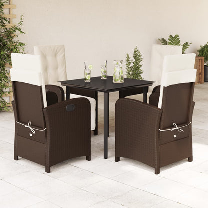 Set da Pranzo da Giardino 5pz con Cuscini in Polyrattan Marrone