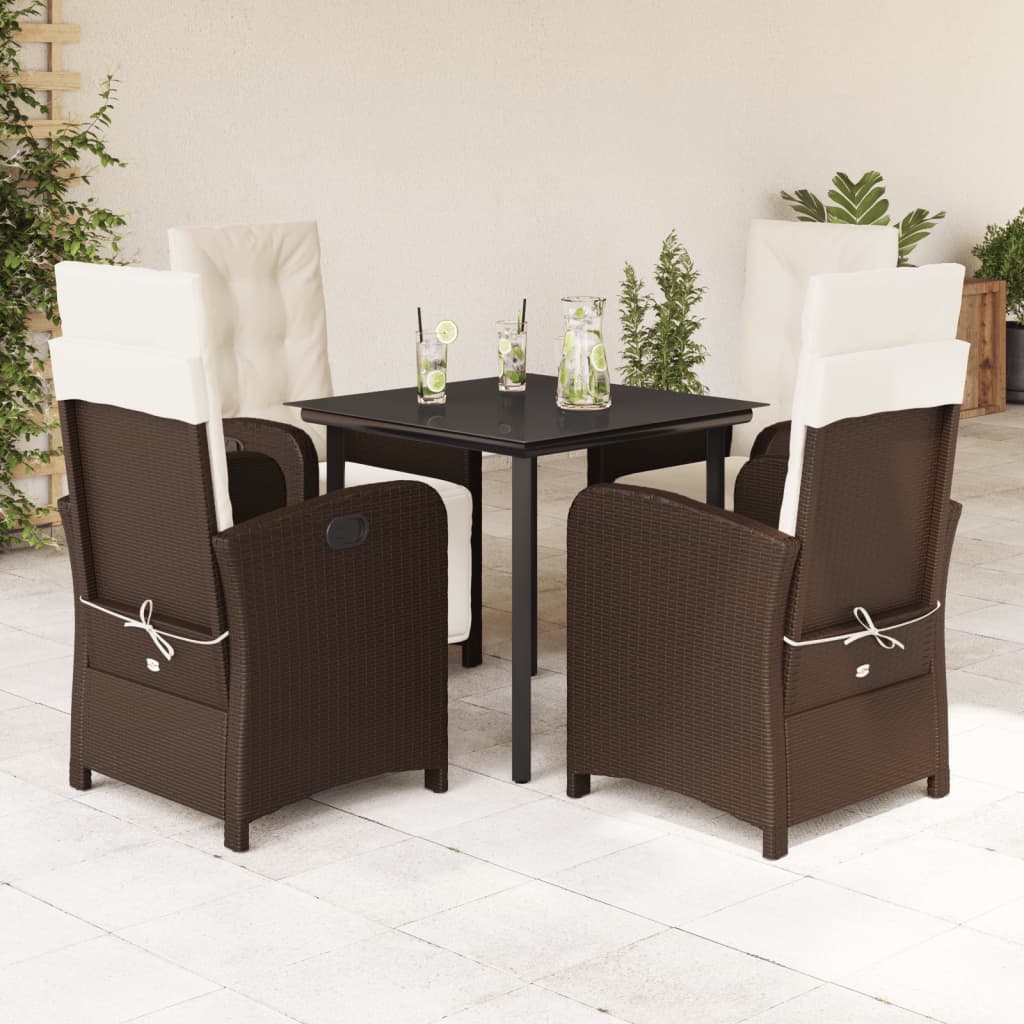 Set da Pranzo da Giardino 5pz con Cuscini in Polyrattan Marrone - homemem39