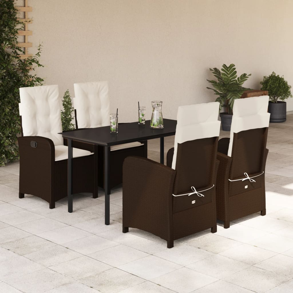 Set da Pranzo da Giardino 5pz con Cuscini in Polyrattan Marrone - homemem39