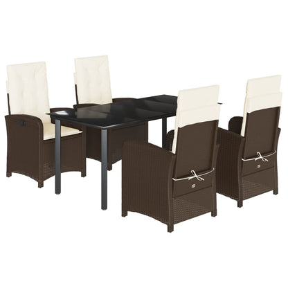 Set da Pranzo da Giardino 5pz con Cuscini in Polyrattan Marrone - homemem39