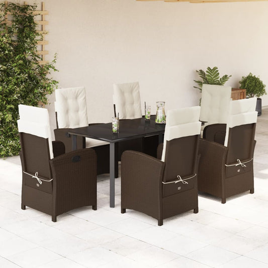 Set da Pranzo da Giardino 7pz con Cuscini in Polyrattan Marrone - homemem39