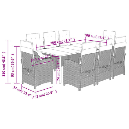 Set da Pranzo da Giardino 9pz con Cuscini Marrone in Polyrattan | homemem39