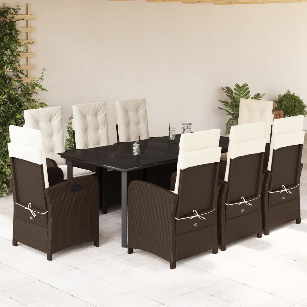 Set da Pranzo da Giardino 9pz con Cuscini Marrone in Polyrattan - homemem39