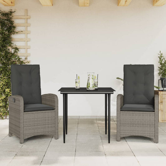 Set da Pranzo da Giardino 3 pz con Cuscini in Polyrattan Grigio - homemem39