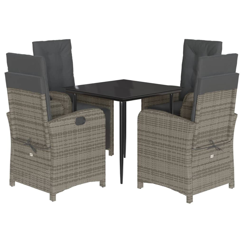 Set da Pranzo da Giardino 5 pz con Cuscini in Polyrattan Grigio - homemem39