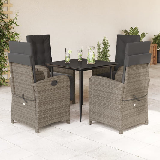 Set da Pranzo da Giardino 5 pz con Cuscini in Polyrattan Grigio